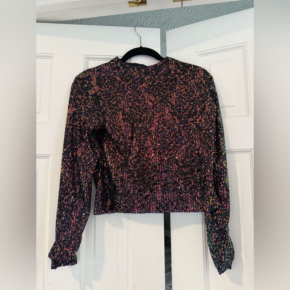 Mango Navy Multicolor Sequin Blouse